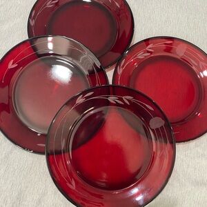 Vintage, Set of 4, Princess House Heritage Cut Glass, Ruby Red Plates. 8 Inch